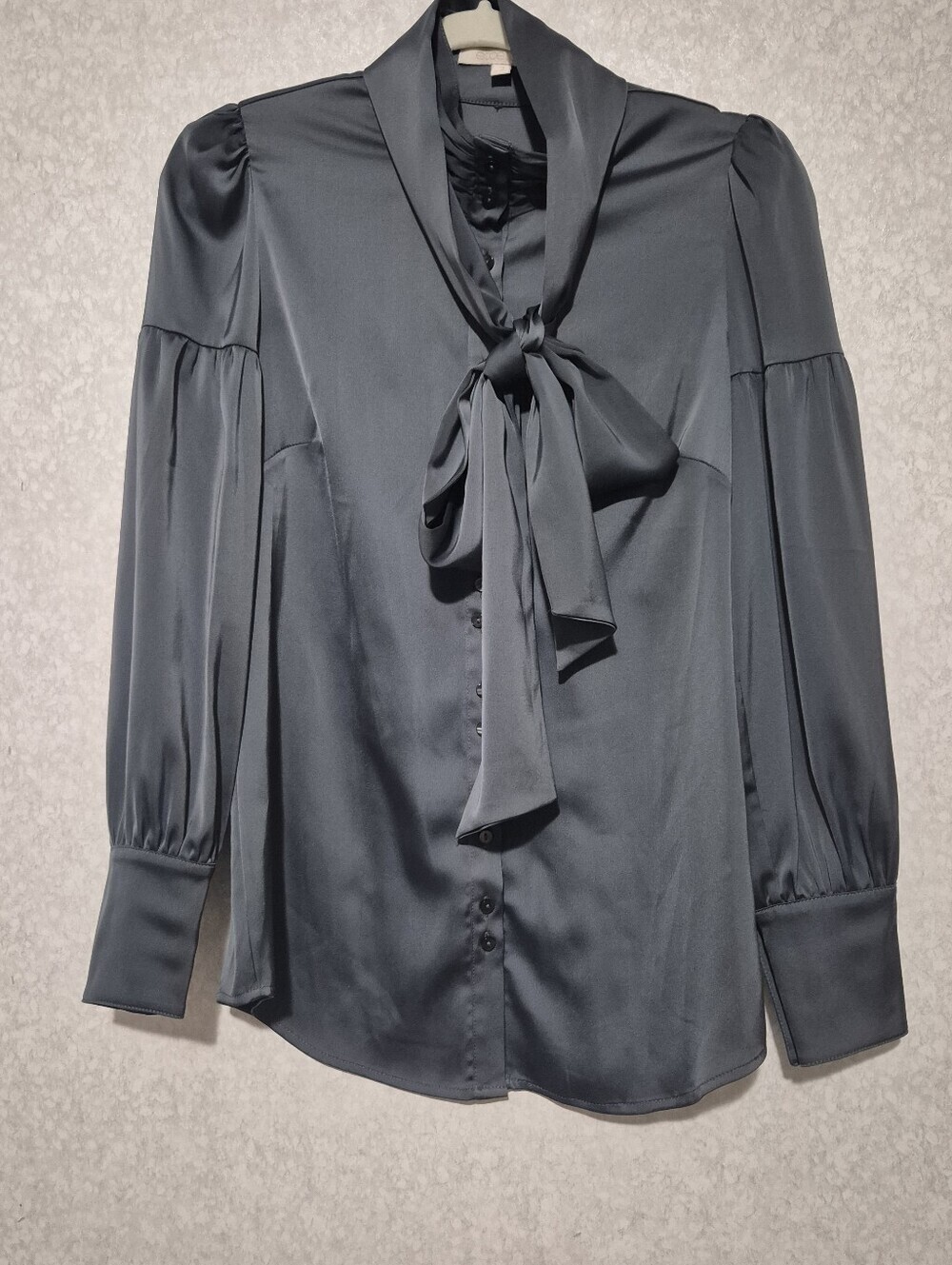 Etcetera Satin Tie- Neck-bow  Long Sleeve Blouse - Slate Gray..Size:2